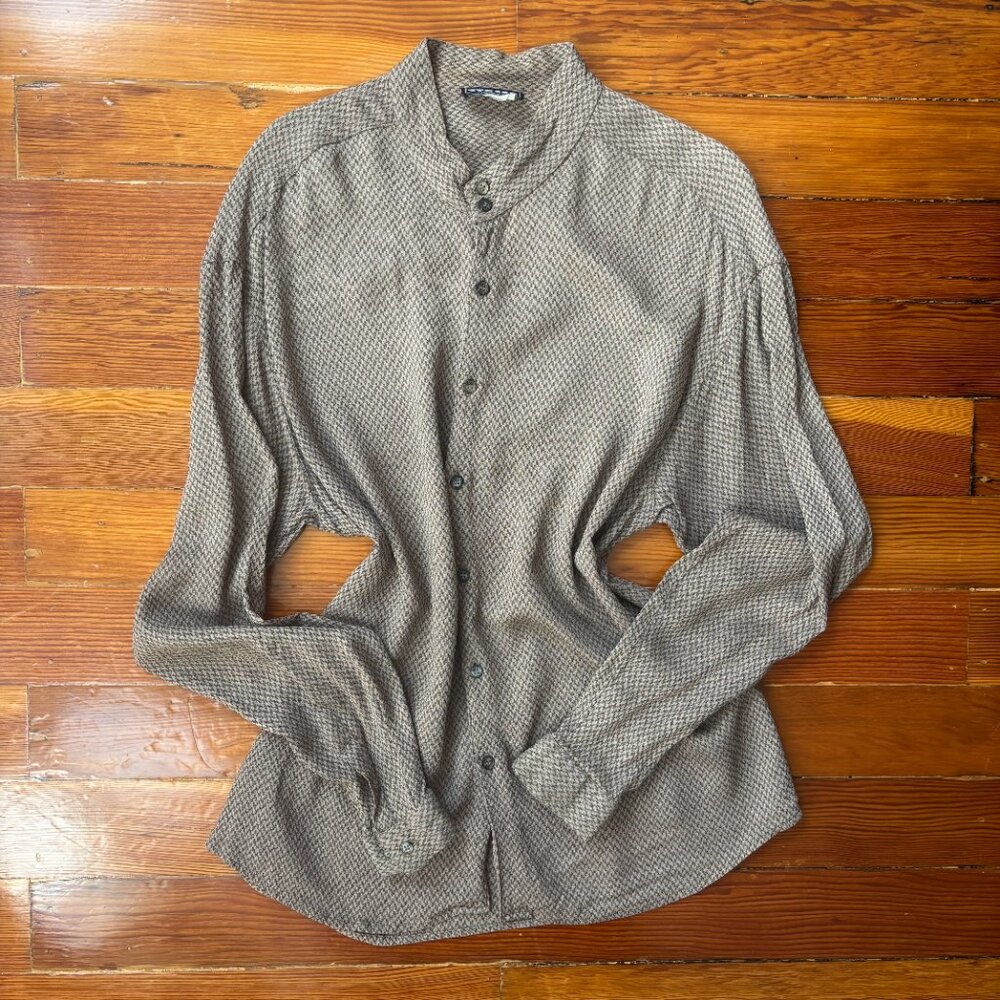 80s Vintage Houndstooth Long Sleeve Blouse by Items Made in USA X LARGE